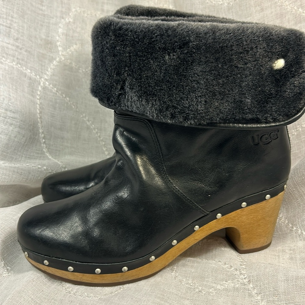 UGG leather and wooden clog ankle boot
